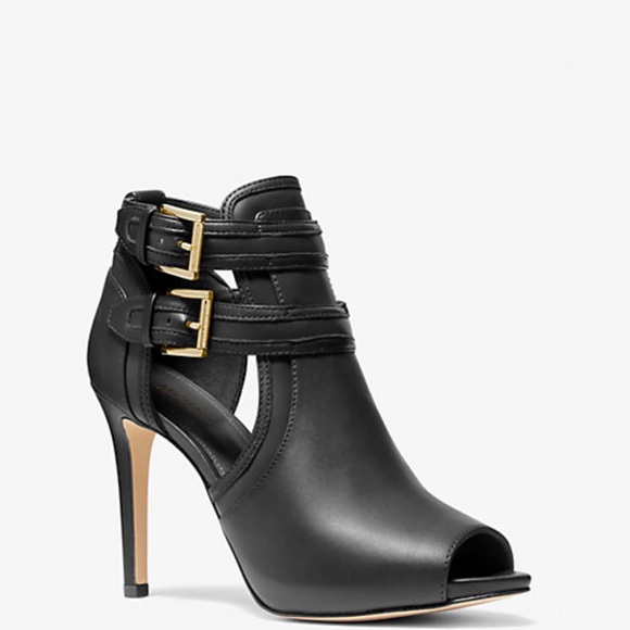 MICHAEL Michael Kors Shoes - MICHAEL Michael Kors Black Heeled Boots with Gold Buckles Size 9.5